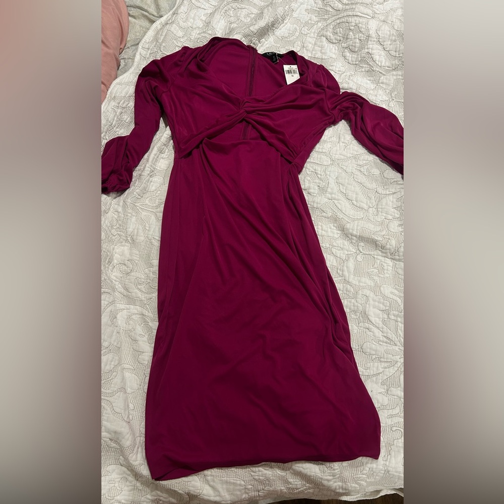 Lauren Ralph Lauren Deep Magenta Long Sleeve Dress